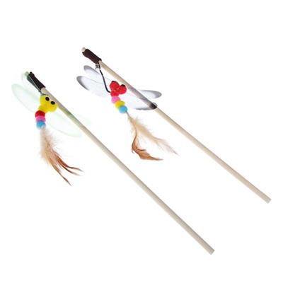 Дразнилка-удочка «Стрекоза», деревянная палочка 40 см, микс цветов