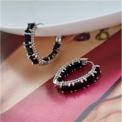 Серьги ювелирная бижутерия, посеребрение, камень черный, арт. 032.346