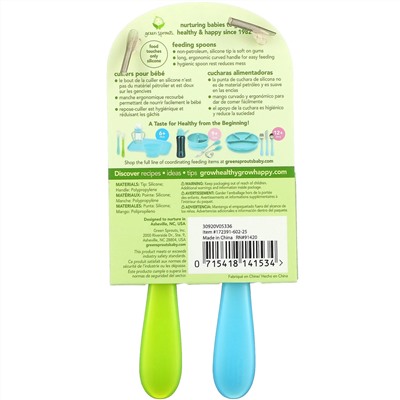 Green Sprouts, Feeding Spoons, 6-12 Months, Aqua, 2 Pack