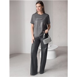 Нарядная футболка с принтом фольгой из премиального хлопка с эластаном