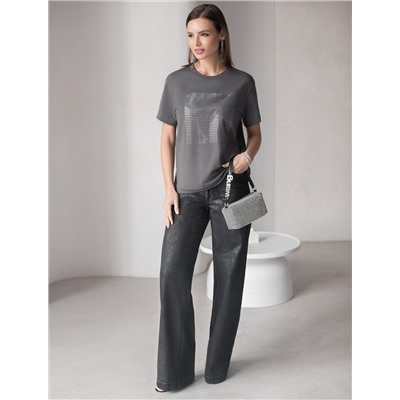 Нарядная футболка с принтом фольгой из премиального хлопка с эластаном