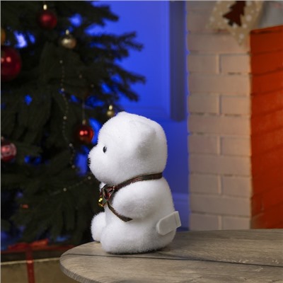 Светодиодная фигура «Медведь с бантиком» 12×20×7 см, флок, батарейки CR2032×2 (не в комплекте), свечение тёплое белое