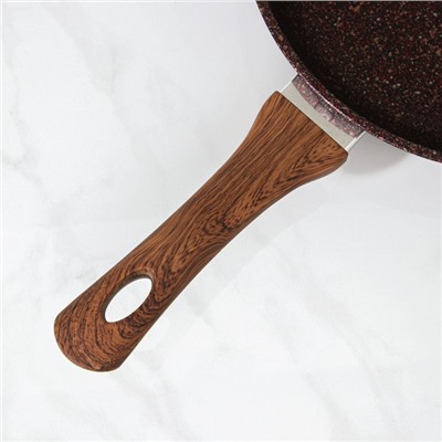 Сковорода KUKMARA Granit ultra red, d=26 см, пластиковая ручка, стеклянная крышка, антипригарное покрытие, алюминий, коричневая