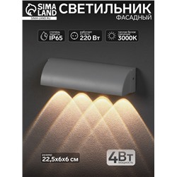 Светильник фасадный «Каскад», 4 Вт, 3000К, 4 луча, IP65, 220 В, металлический корпус, белый, свечение тёплое белое