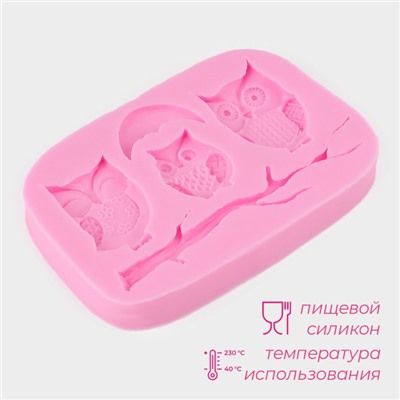 Молд для заливки Доляна «Совы», силикон, 10×7×1.1 см, розовый