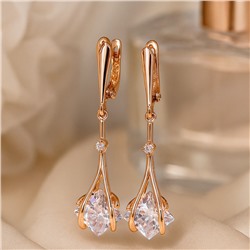 Серьги подвески длинные с белым камнем, покрытие позолота 585 пробы, арт.314.982