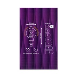 Лампа светодиодная REV LED FILAMENT VINTAGE, G95, E27, 7 Вт, 2700 K, шар, теплый свет