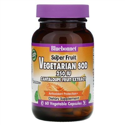 Bluebonnet Nutrition, Super Fruit, Vegetarian SOD, экстракт плодов канталупы, 250 МЕ, 60 растительных капсул