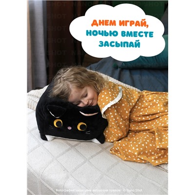 Мягкая игрушка кот-кирпичик котокуб глазастый квадратный котик, черный 15 см