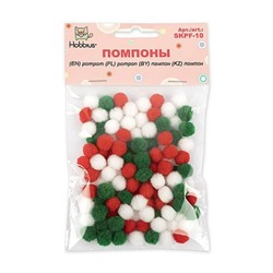 Помпоны пушистые 100 шт 10мм "Рождественское ассорти" SKPF-10 №02 Hobbius