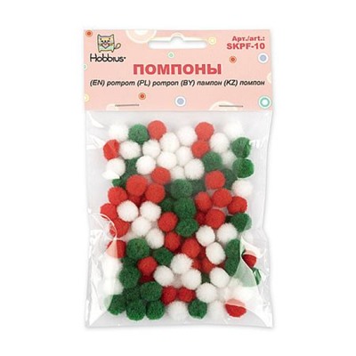 Помпоны пушистые 100 шт 10мм "Рождественское ассорти" SKPF-10 №02 Hobbius