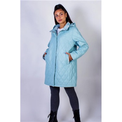Элегантная демисезонная куртка с капюшоном Клетка арт.339 (Бирюзовый)