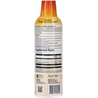 Aurora Nutrascience, Mega-Liposomal Vitamin C, органический фруктовый вкус, 3000 мг, 480 мл (16 жидк. унций)