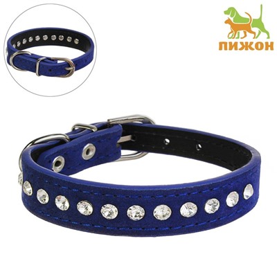 Ошейник «Бархат и стразы», 31×1.3/2 см, ОШ 22-28 см, синий