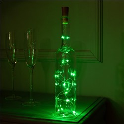 Гирлянда «Нить» 1 м роса с пробкой, IP20, серебристая нить, 10 LED, батарейки LR44×3 (в комплекте), свечение зелёное