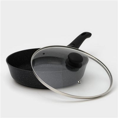 Сковорода Доляна «Элит», d=26 см, съёмная ручка, стеклянная крышка, антипригарное покрытие, алюминий, чёрная