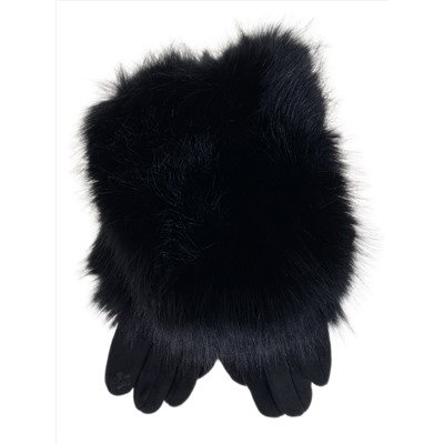 Утепленные женские перчатки с мехом , цвет  черный