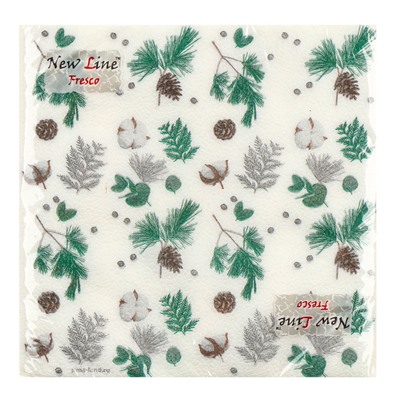 Салфетки новогодние бумажные «Веточки», двухслойные, 33×33 см, 20 шт.