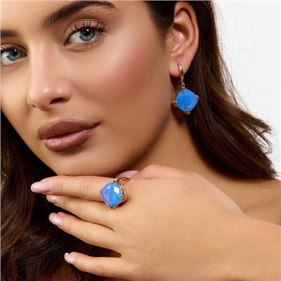 Комплект ювелирной бижутерии коллекция "Дубай" серьги и кольцо 18 р, покрытие позолота, вставка: стекло, цвет: голубой, арт.414.343-18