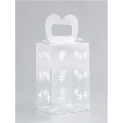 Коробка подарочная новогодняя складная ПВХ «Снежинки» 6×6×10 см