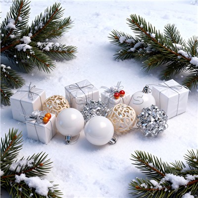 Набор новогодних украшений "Морозные мотивы" (24шт х 5см)