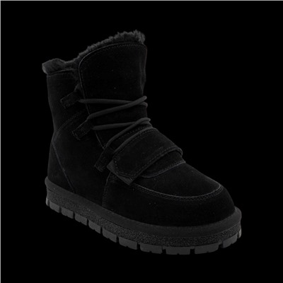 Ботинки из натуральной кожи на меху 607 черные