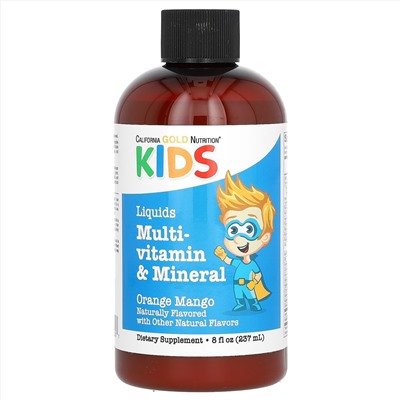 California Gold Nutrition, Жидкие мультивитамины и минералы для детей, без спирта, натуральный апельсин и манго, 237 мл (8 жидк. Унций)
