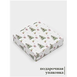 Блюдо новогоднее сервировочное Доляна «Еловые ветки», 17.7×18.5×3.5 см, стекло, белое, зелёное