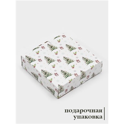 Блюдо новогоднее сервировочное Доляна «Еловые ветки», 17.7×18.5×3.5 см, стекло, белое, зелёное