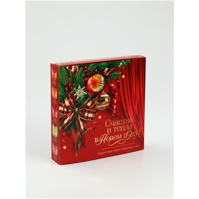 Подарочный набор новогодний «Счастья и тепла в новом году», мёд 5 шт.×30 г, чай 50 г