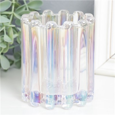 Стеклянный подсвечник на 1 свечу «Блюр», d=6.5 см, перламутр, 9×9×11 см