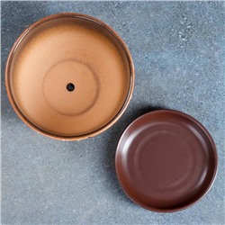 Горшок для цветов «Витраж», 1.65 л, d=17 см, h=13 см, керамический, с поддоном, коричневый