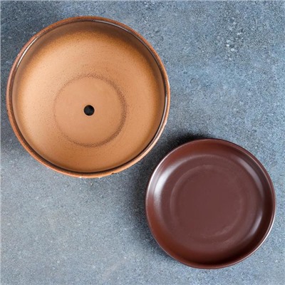 Горшок для цветов «Витраж», 1.65 л, d=17 см, h=13 см, керамический, с поддоном, коричневый