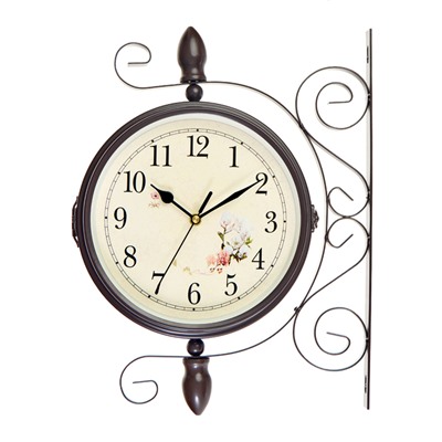 Часы настенные интерьерные «Розы», двусторонние, на подвесе, бесшумные, плавный ход, 30×35 см, циферблат d=19 см