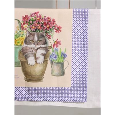 Дорожка на стол «Этель. Уютные коты», 40×146 см, 100% хлопок, саржа 190 г/м², бежевая/синяя