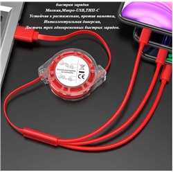 3 в 1, кабель для зарядного устройства с несколькими USB-портами, выдвижной адаптер для нескольких зарядных шнуров с разъемами порта Mini Type C Micro USB