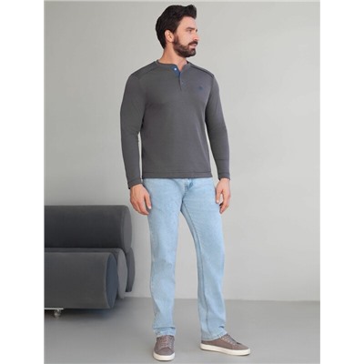 Джемпер хенли из полотна пике с меланжевым плетением с эластаном