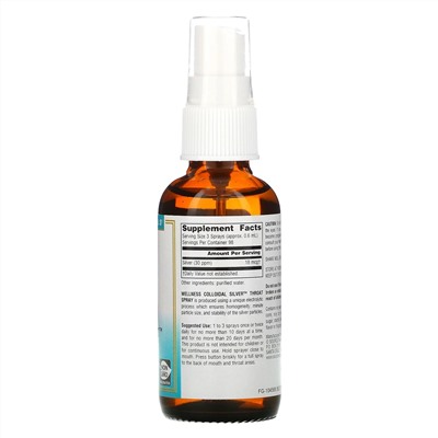 Source Naturals, Wellness, спрей для горла с коллоидным серебром, 30 част./млн, 59,14 мл (2 жидк. унции)