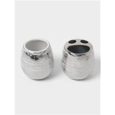 Набор аксессуаров для ванной комнаты «Нити», 4 предмета, мыльница, дозатор 400 мл, 2 стакана, серебряный