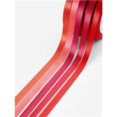 Атласная лента, набор 5 шт., 10 мм, 23±1 м, красная, бордовая