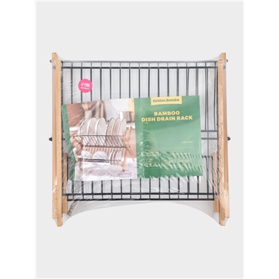 Сушилка для посуды Доляна Meli, 2 уровня, 39.5×34×27.5 см, бамбук, металл, чёрная