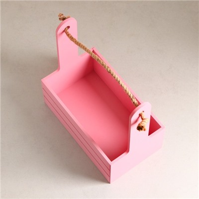 Подарочный ящик «Аром», деревянный, ручка - канат, розовый, набор 3 шт.