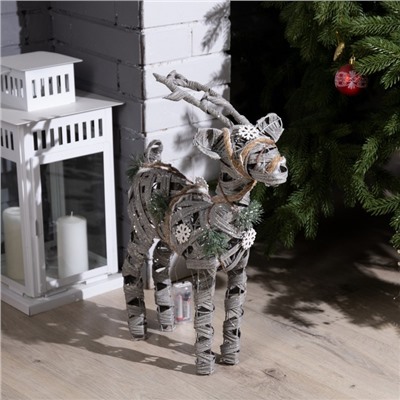 Светодиодная фигура «Серый олень» 34×48×12 см, металл, текстиль, батарейки ААх2 (не в комплекте), свечение тёплое белое