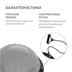Полусфера BOSU гимнастическая ONLYTOP, массажная, с насосом, 46×20 см, серая