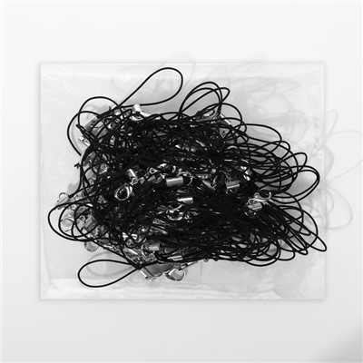 Основа для брелока на нитке с карабином, 6 см, набор 100 шт., чёрно-серебряный