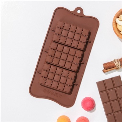 Форма для шоколада Доляна «Мини-десерт», силикон, 22×11 см, 3 ячейки (5×7.5 см), коричневая