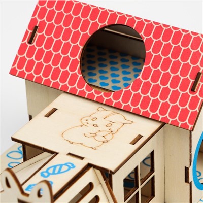 Комплекс-площадка для грызунов, 19×14 см, 2 домика и горка, фанера