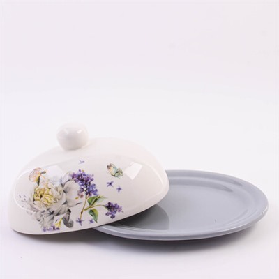 60214 Масленка с крышкой 2пр Букет фантазий доломит LR (х24)