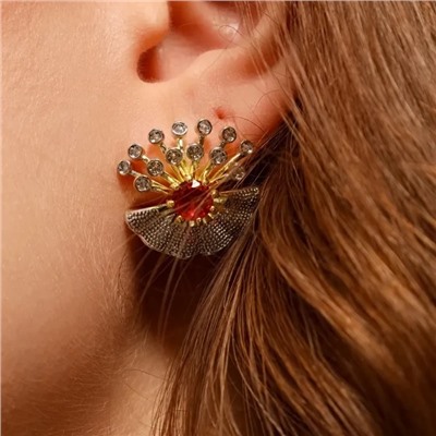 Серьги ювелирная бижутерия Итальянское золото (покрытие желтое 14к), вставка: фианиты, цвет: красный и прозрачный, арт.313.372