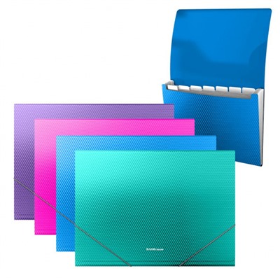 Папка  6 отд. на резинках А4 50418 Diagonal Vivid ассорти 700мкм ErichKrause